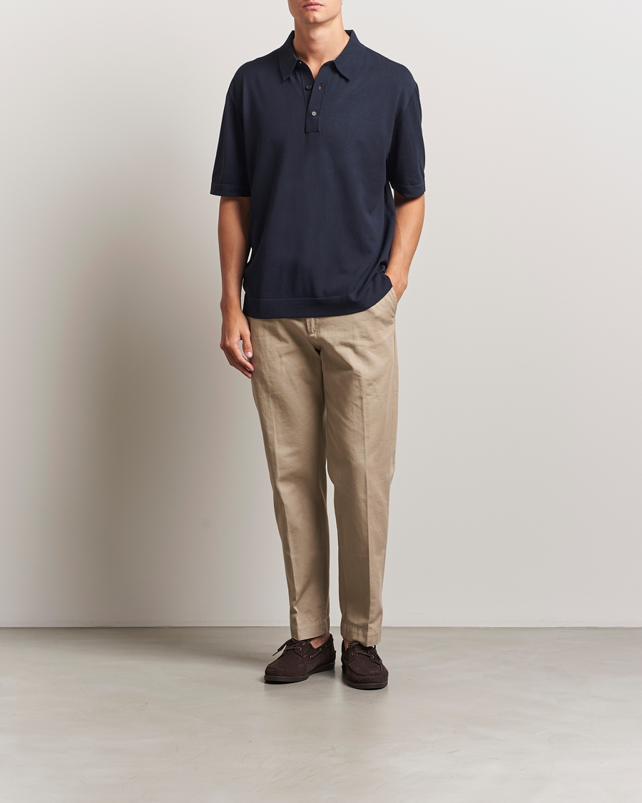 Uomini | Polo | BOSS BLACK | Jervasoni Cotton/Silk Knitted Polo Dark Blue