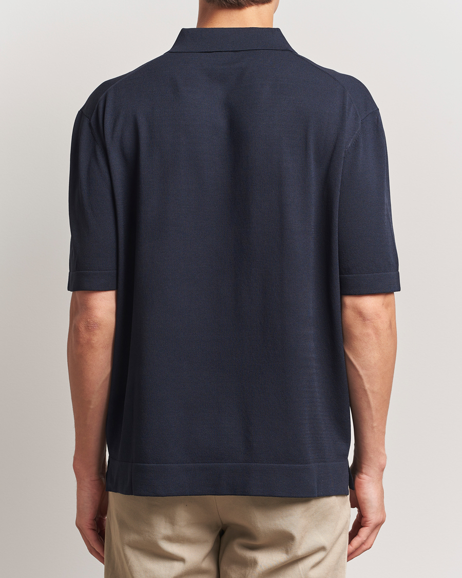 Uomini | Polo | BOSS BLACK | Jervasoni Cotton/Silk Knitted Polo Dark Blue