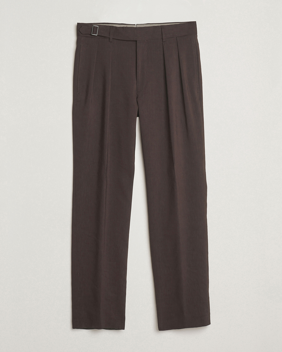 Uomini | Pantaloni | BOSS CAMEL | Port Linen Double Pleated Trousers Dark Brown