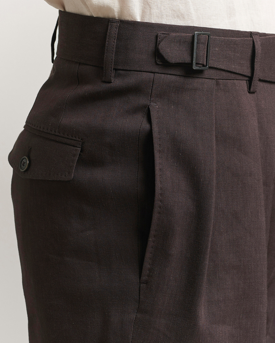 Uomini | Pantaloni | BOSS CAMEL | Port Linen Double Pleated Trousers Dark Brown