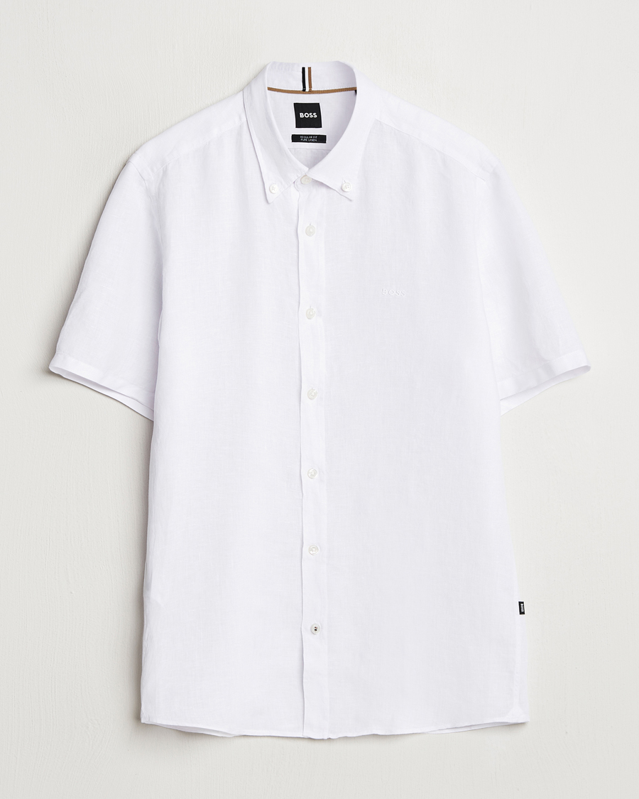 Uomini | Camicie | BOSS BLACK | Liam Linen Short Sleeve Shirt White
