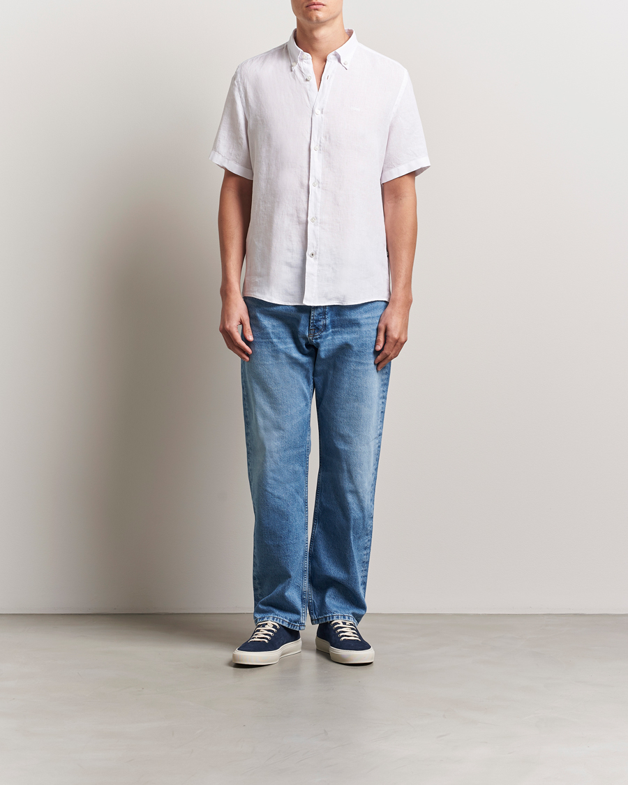 Uomini | Camicie | BOSS BLACK | Liam Linen Short Sleeve Shirt White