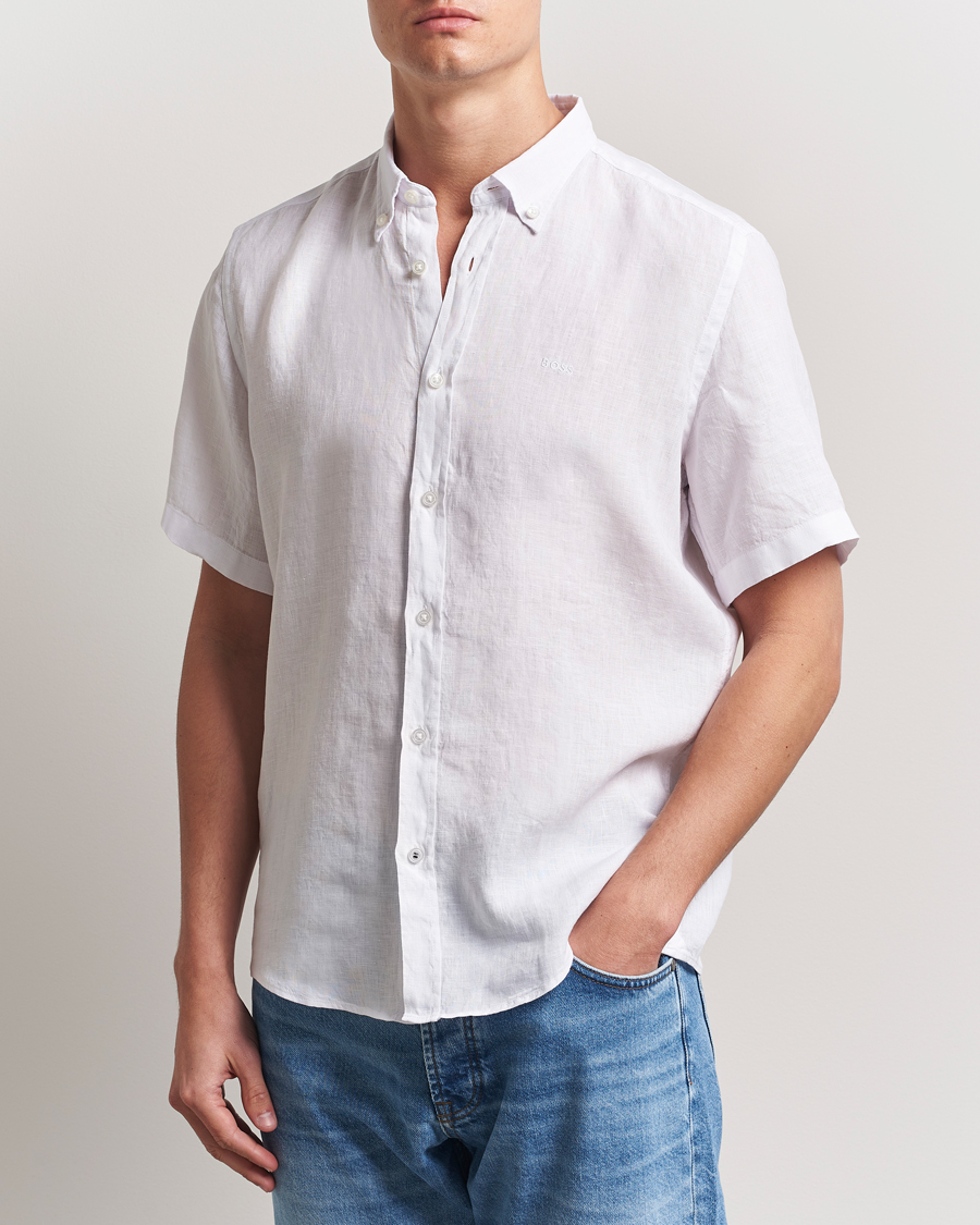 Uomini | Camicie | BOSS BLACK | Liam Linen Short Sleeve Shirt White