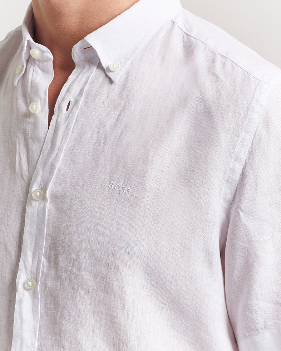 Uomini | Camicie | BOSS BLACK | Liam Linen Short Sleeve Shirt White