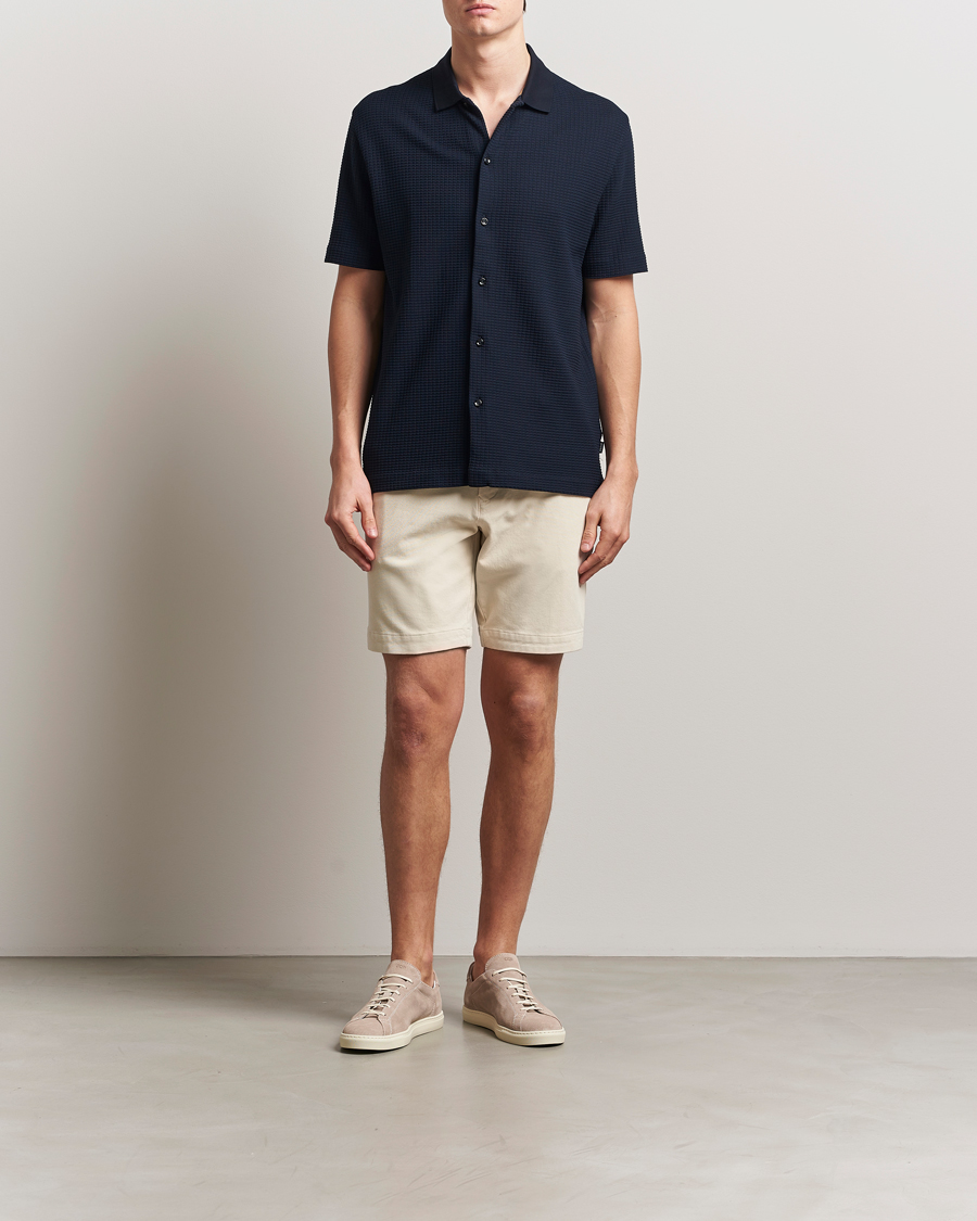 Uomini | Camicie | BOSS BLACK | Palladio Knitted Short Sleeve Shirt Dark Blue