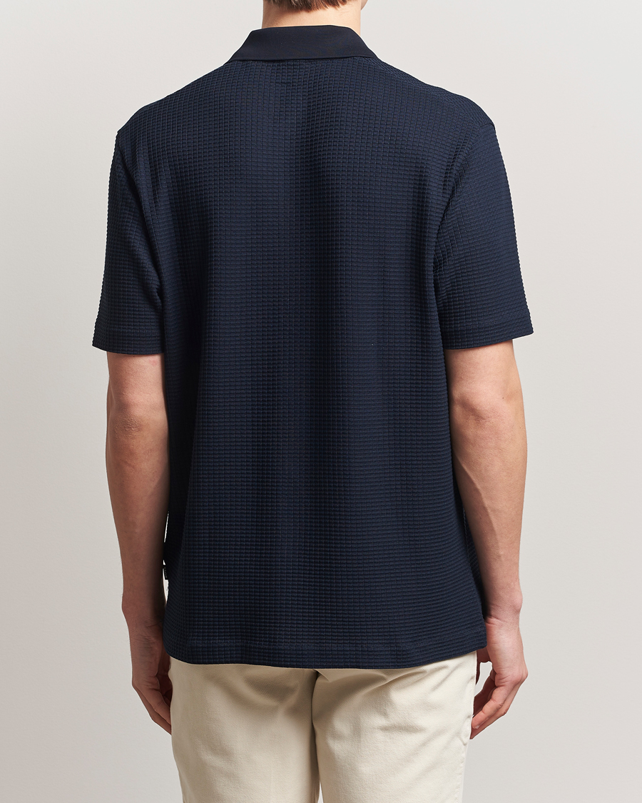 Uomini | Camicie | BOSS BLACK | Palladio Knitted Short Sleeve Shirt Dark Blue