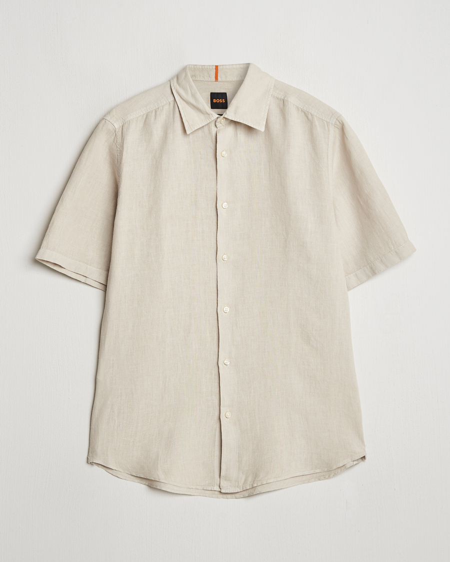 Uomini | Camicie | BOSS ORANGE | Rash Linen Short Sleeve Shirt Light Beige