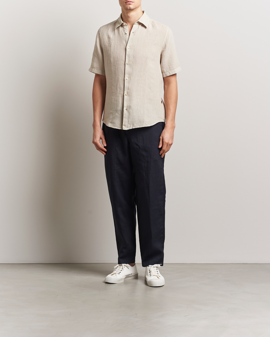 Uomini | Camicie | BOSS ORANGE | Rash Linen Short Sleeve Shirt Light Beige