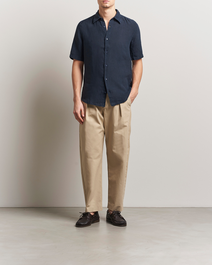 Uomini | Camicie | BOSS ORANGE | Rash Linen Short Sleeve Shirt Dark Blue