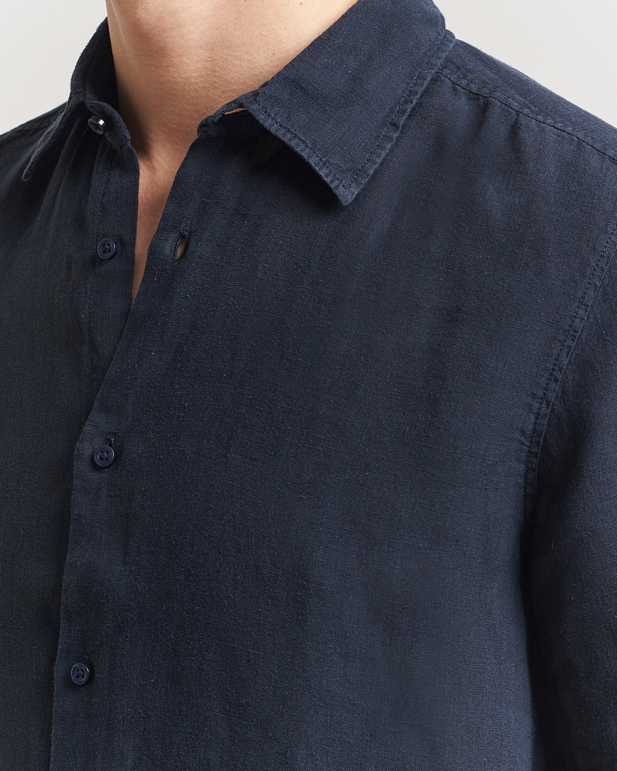 Uomini | Camicie | BOSS ORANGE | Rash Linen Short Sleeve Shirt Dark Blue