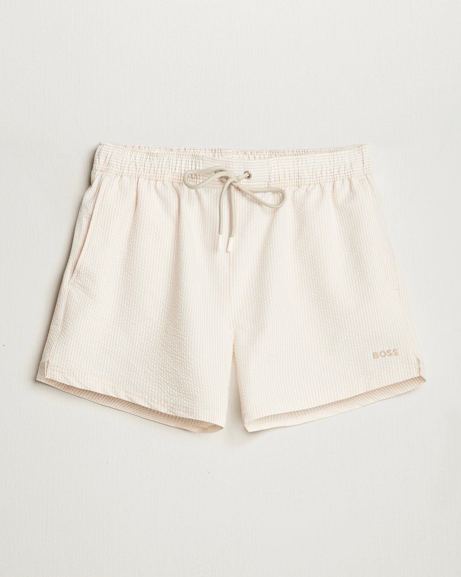 Uomini | Costumi da bagno | BOSS BLACK | Velvetfish Seersucker Swimshorts Open White