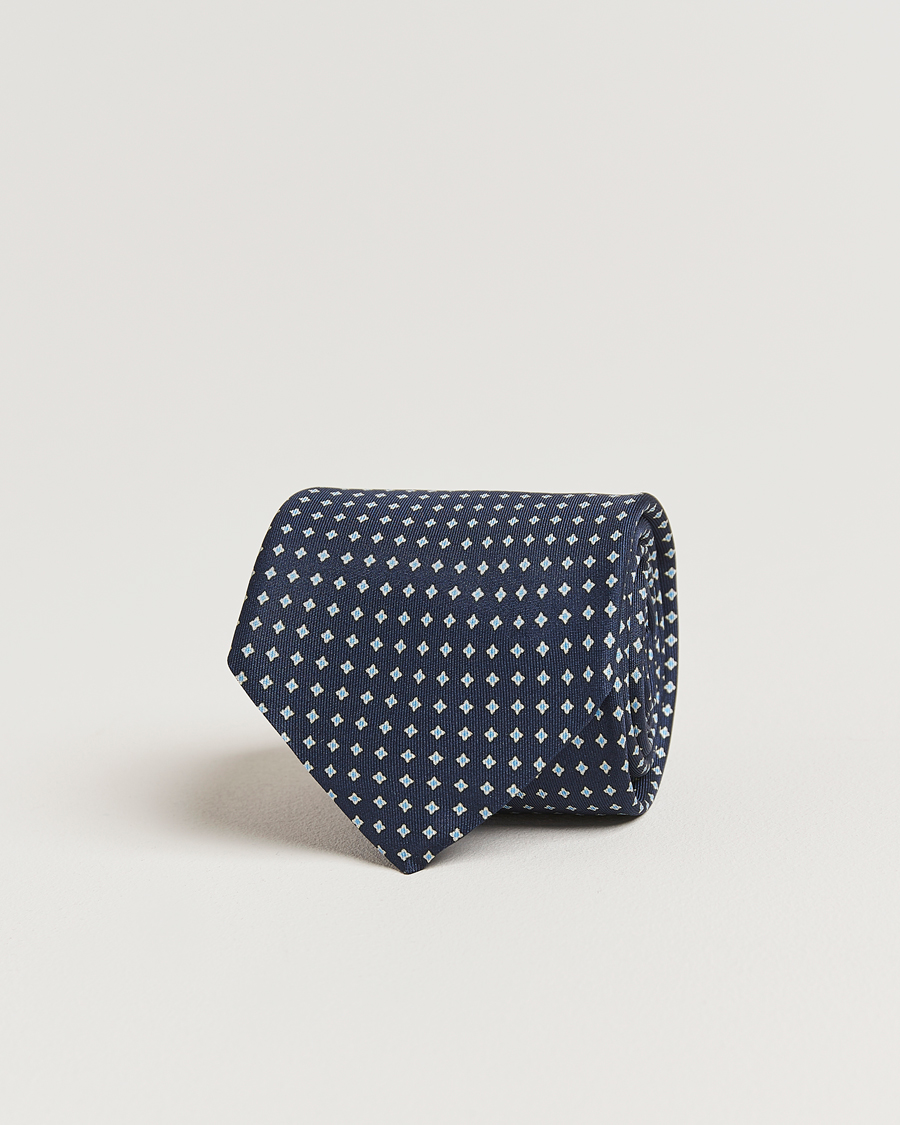 Uomini | Cravatte | Stenströms | Printed Silk Tie 7,5cm Navy