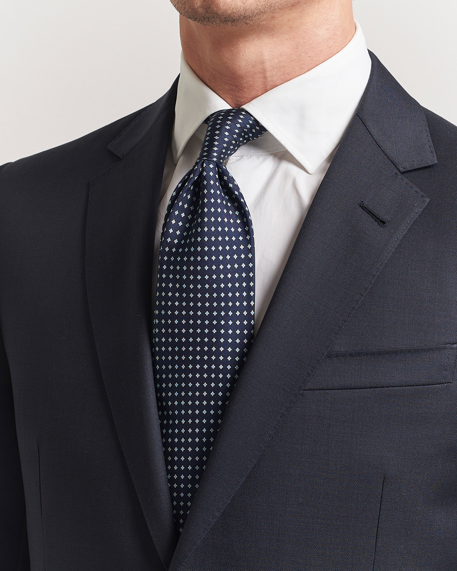 Uomini | Cravatte | Stenströms | Printed Silk Tie 7,5cm Navy