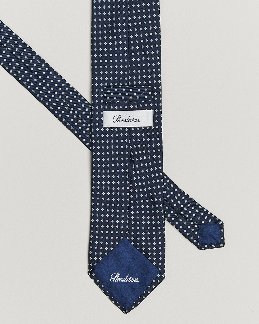 Uomini | Cravatte | Stenströms | Printed Silk Tie 7,5cm Navy