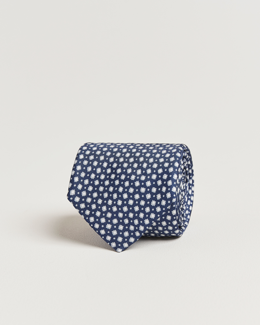 Uomini | Cravatte | Stenströms | Printed Silk Tie 7,5cm Blue