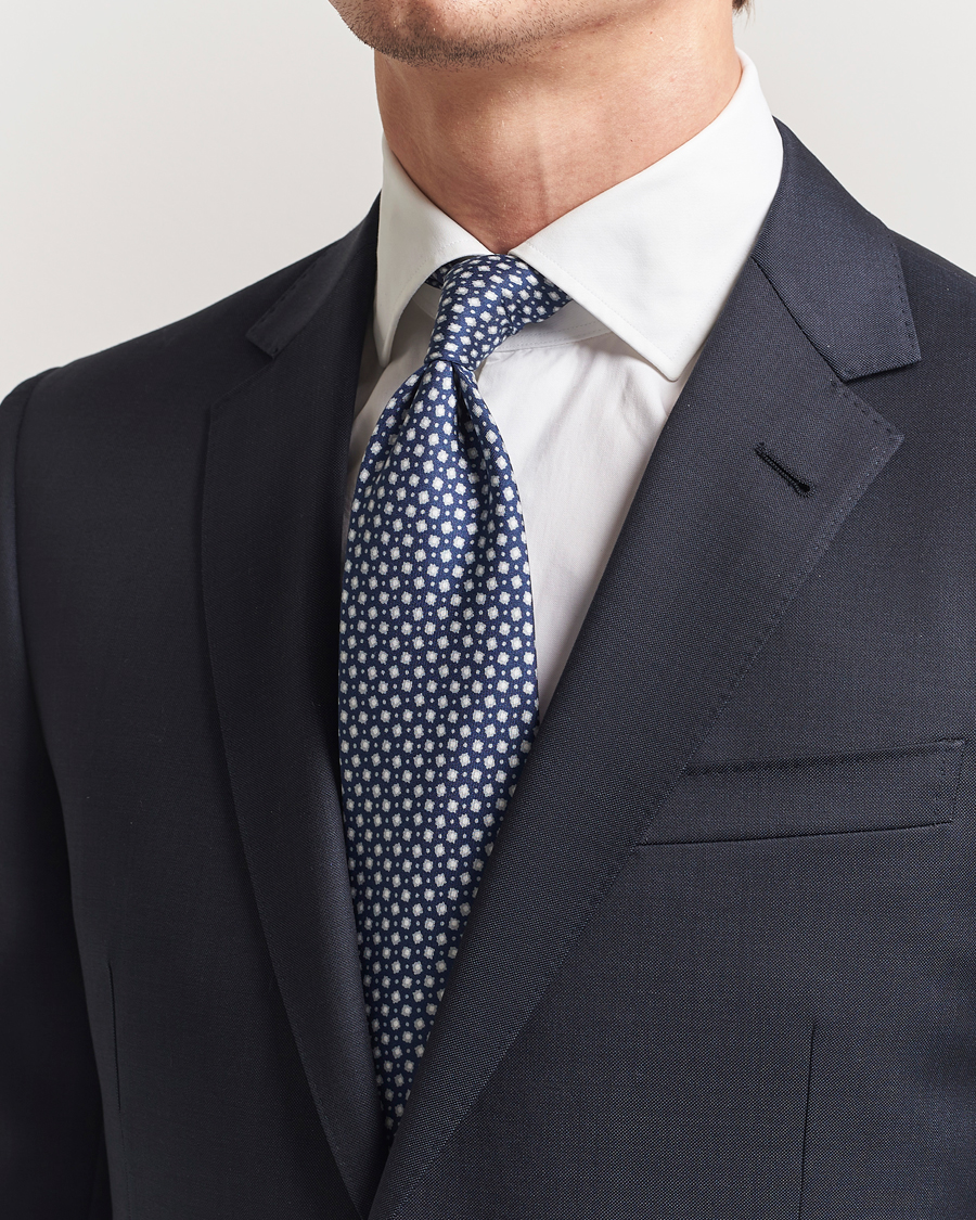 Uomini | Cravatte | Stenströms | Printed Silk Tie 7,5cm Blue