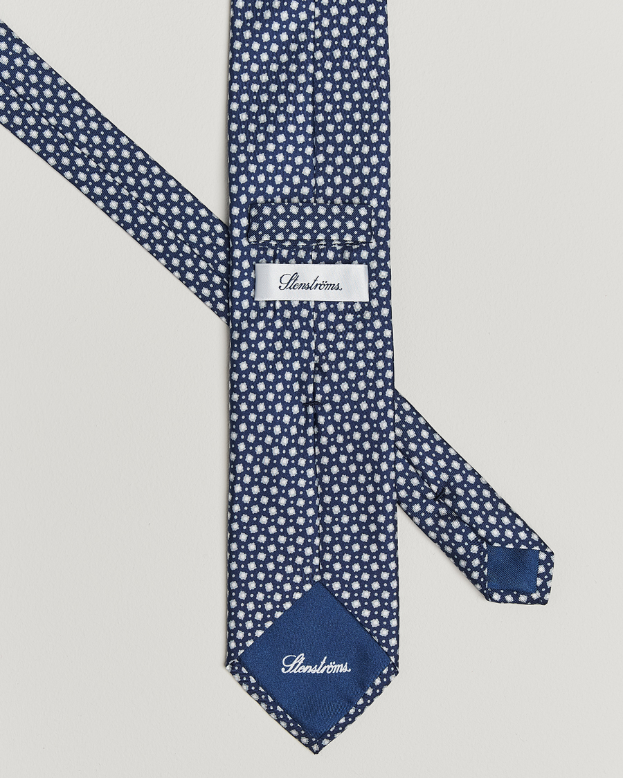 Uomini | Cravatte | Stenströms | Printed Silk Tie 7,5cm Blue