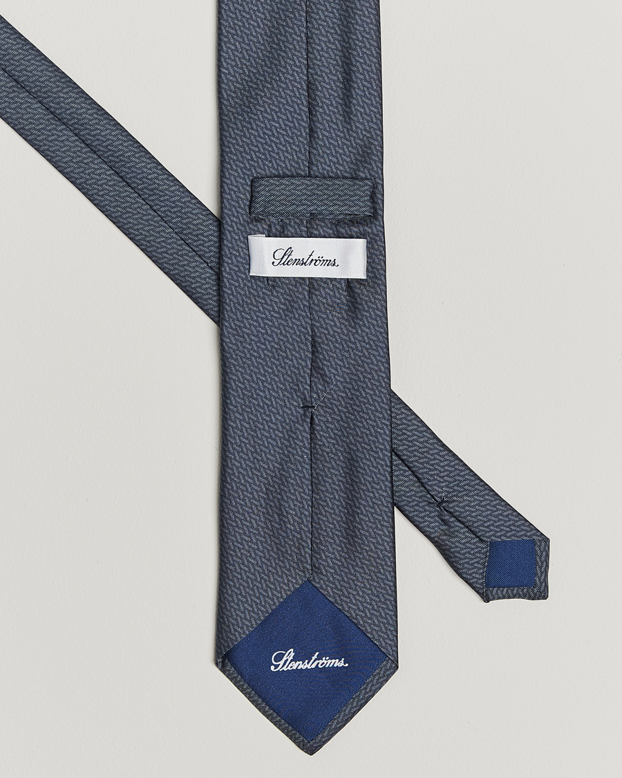 Uomini | Cravatte | Stenströms | Printed Silk Tie 7,5cm Mid Grey