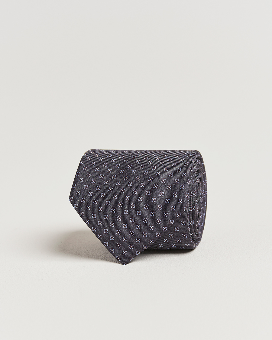 Uomini | Cravatte | Stenströms | Printed Silk Tie 7,5cm Grey