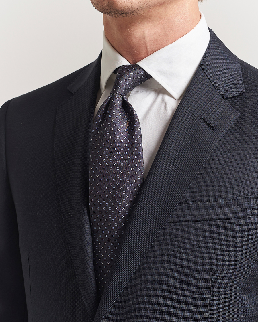 Uomini | Cravatte | Stenströms | Printed Silk Tie 7,5cm Grey