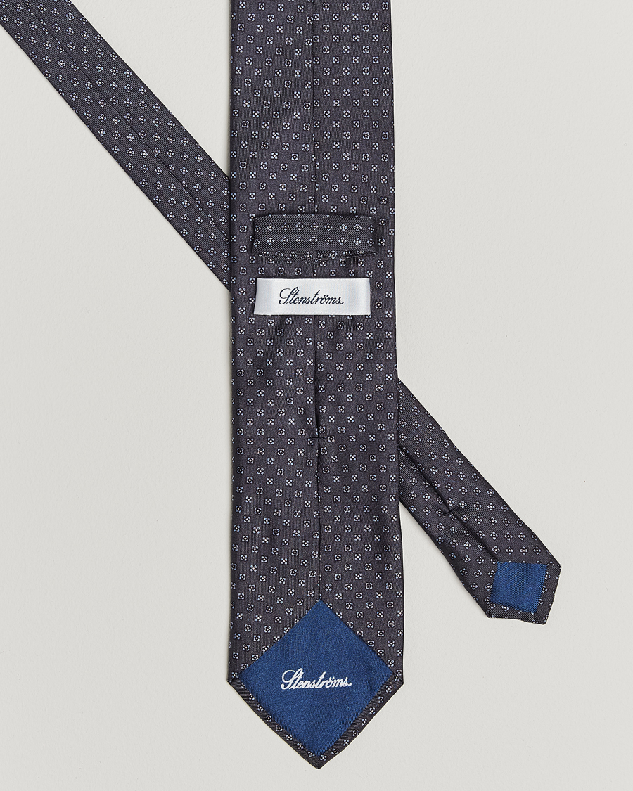 Uomini | Cravatte | Stenströms | Printed Silk Tie 7,5cm Grey