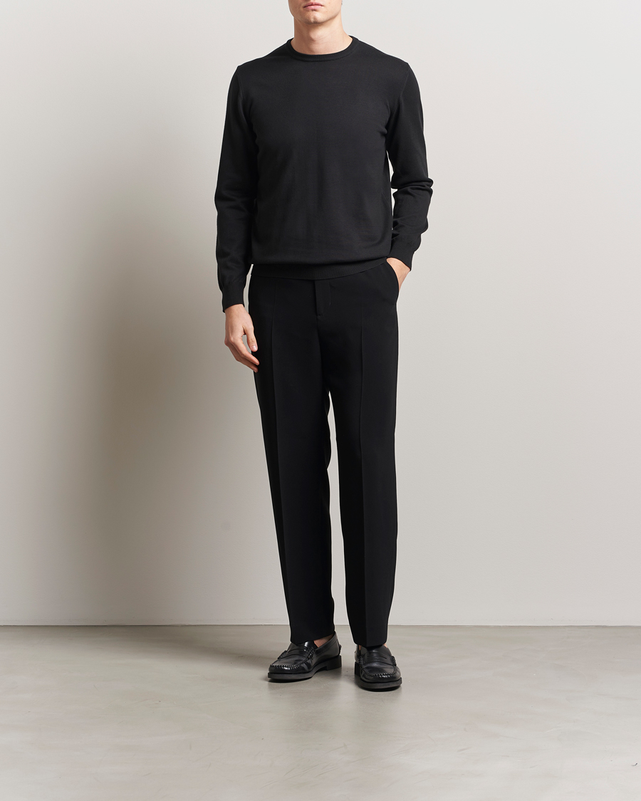 Uomini | Maglieria | Morgano | Supersoft Egyptian Cotton Crew Neck Black