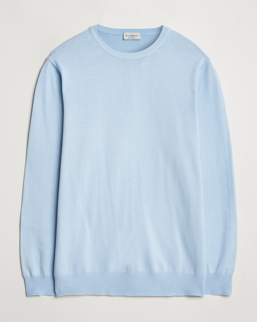 Uomini | Maglieria | Morgano | Supersoft Egyptian Cotton Crew Neck Light Blue