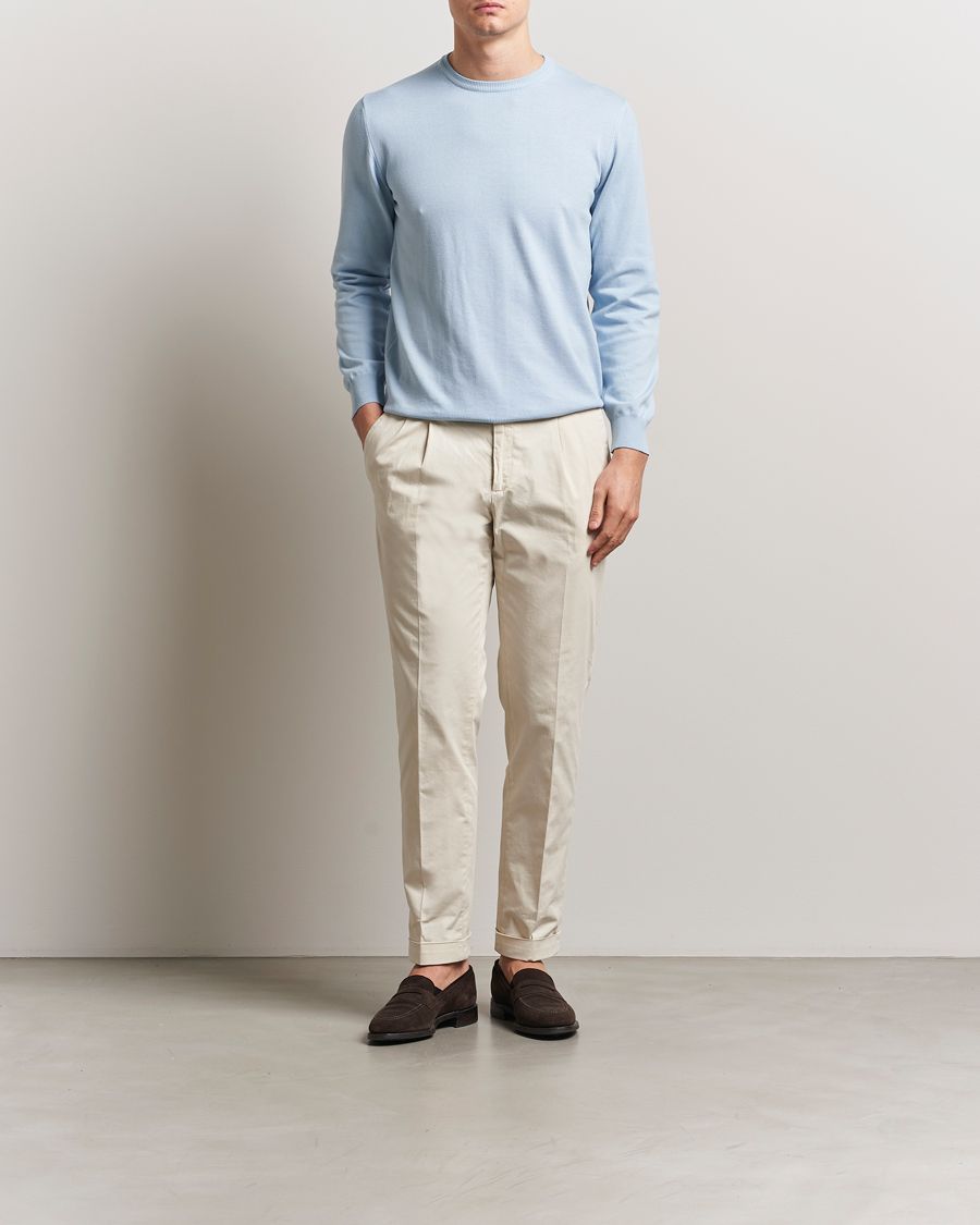Uomini | Maglieria | Morgano | Supersoft Egyptian Cotton Crew Neck Light Blue