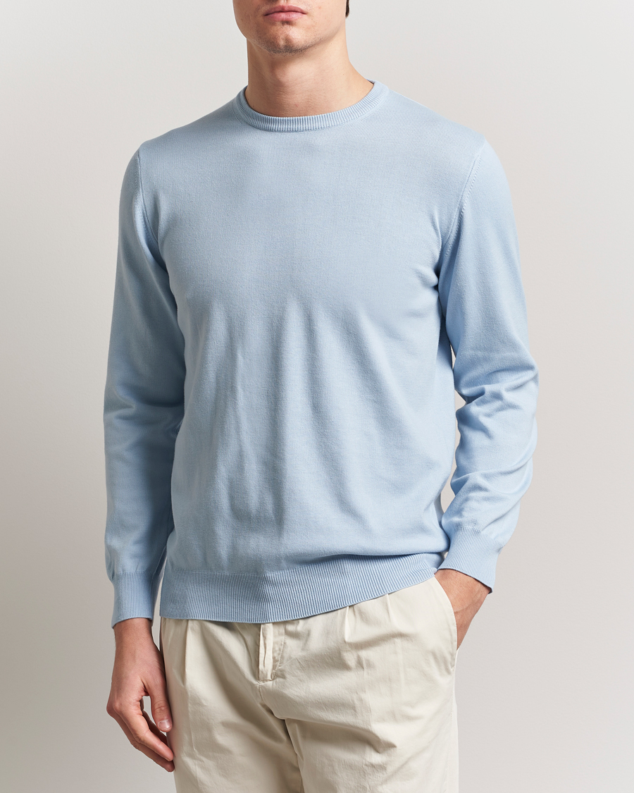 Uomini | Maglieria | Morgano | Supersoft Egyptian Cotton Crew Neck Light Blue