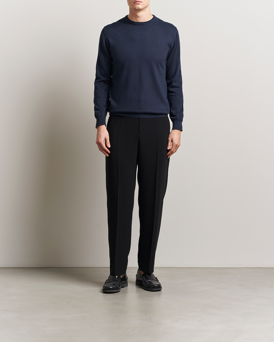 Uomini | Maglieria | Morgano | Supersoft Egyptian Cotton Crew Neck Navy