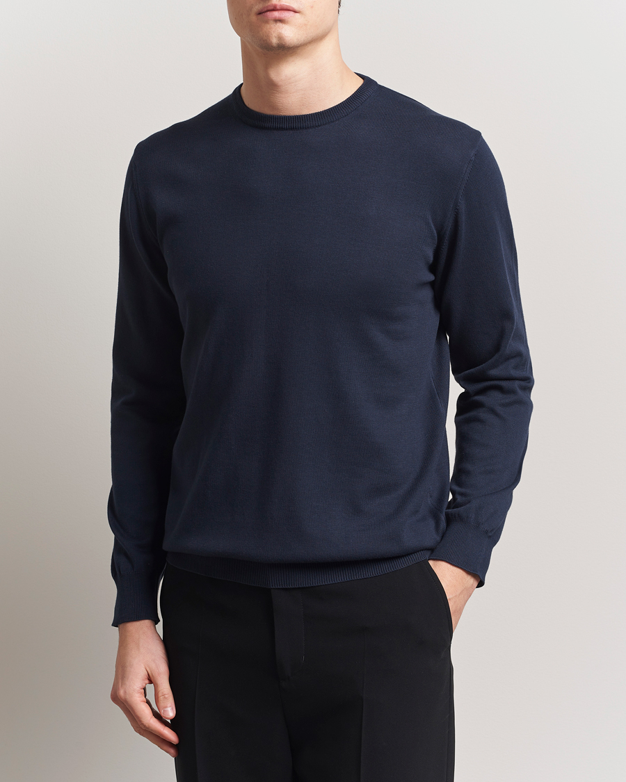 Uomini | Maglieria | Morgano | Supersoft Egyptian Cotton Crew Neck Navy