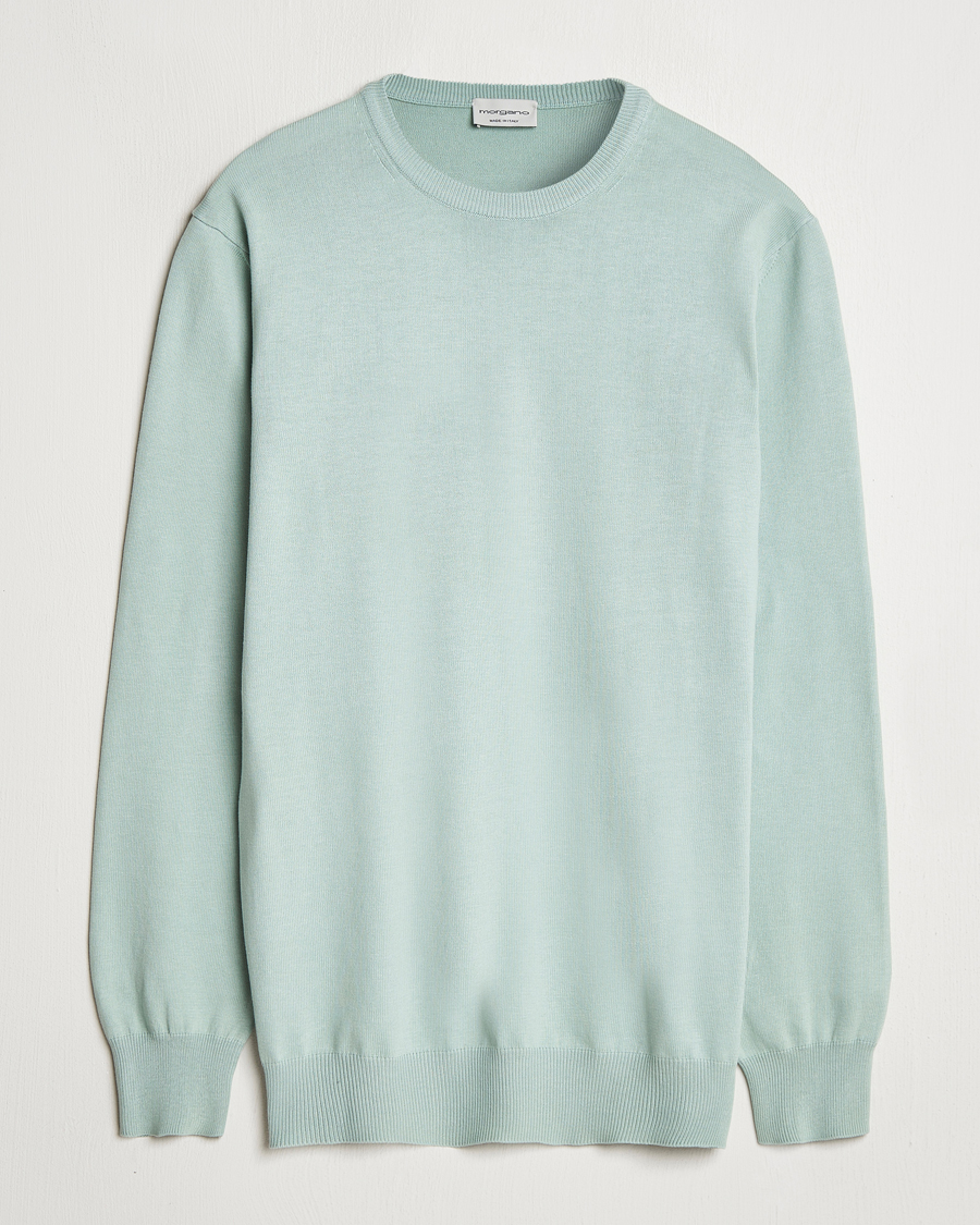 Uomini | Maglieria | Morgano | Supersoft Egyptian Cotton Crew Neck Light Green