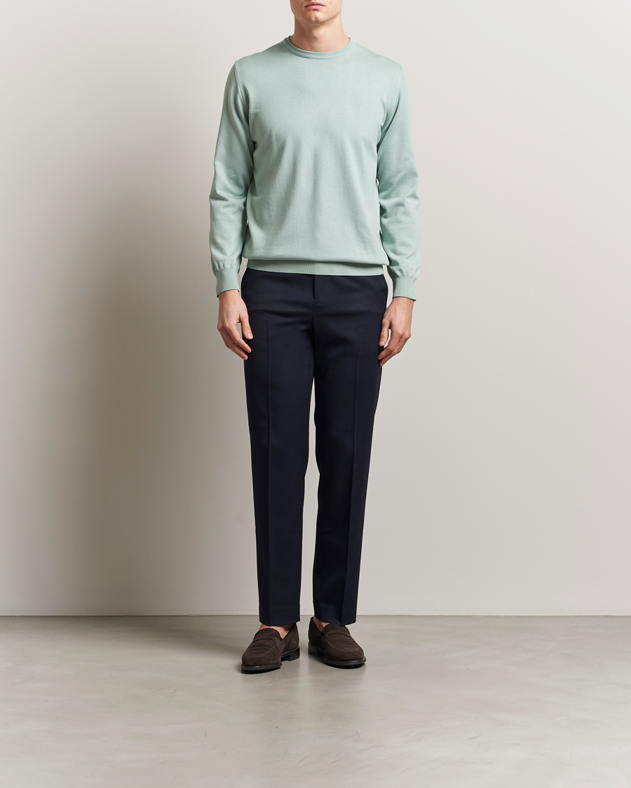 Uomini | Maglieria | Morgano | Supersoft Egyptian Cotton Crew Neck Light Green