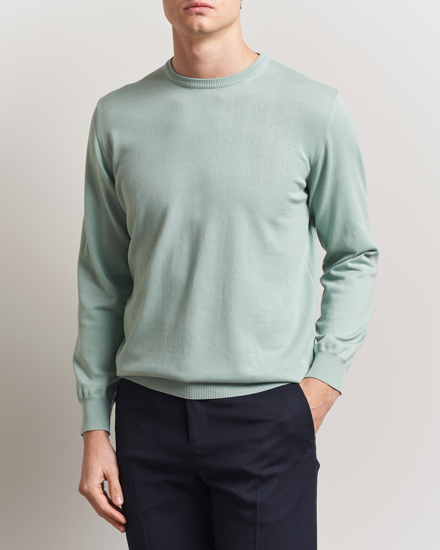 Uomini | Maglieria | Morgano | Supersoft Egyptian Cotton Crew Neck Light Green
