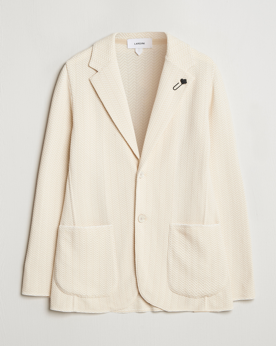 Uomini | Blazers | Lardini | Knitted Cotton Structured Blazer White/Beige