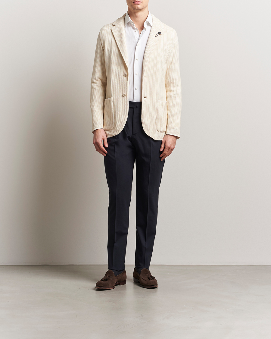 Uomini | Blazers | Lardini | Knitted Cotton Structured Blazer White/Beige