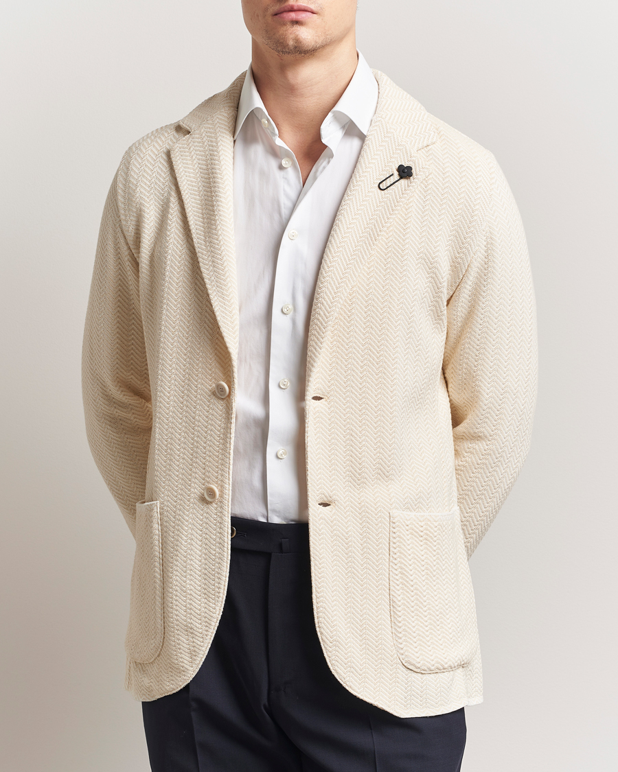 Uomini | Blazers | Lardini | Knitted Cotton Structured Blazer White/Beige
