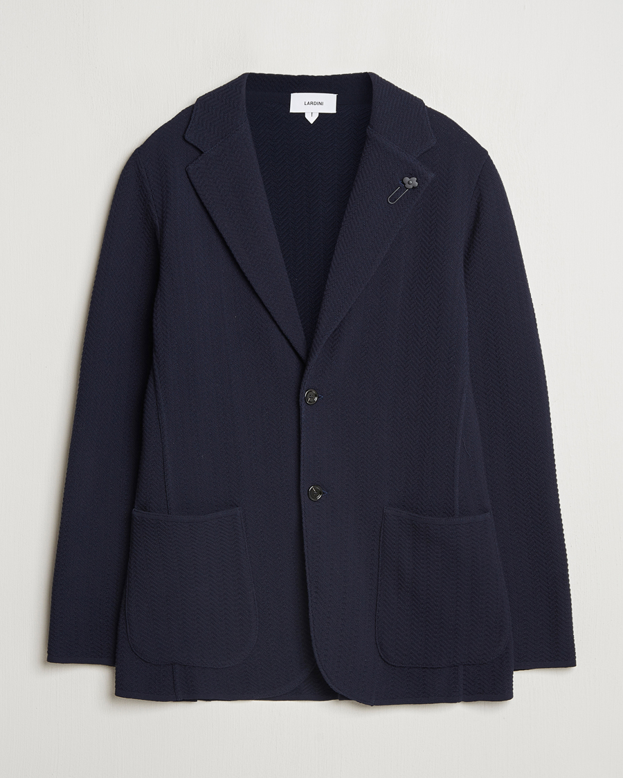 Uomini | Blazers | Lardini | Knitted Cotton Structured Blazer Navy