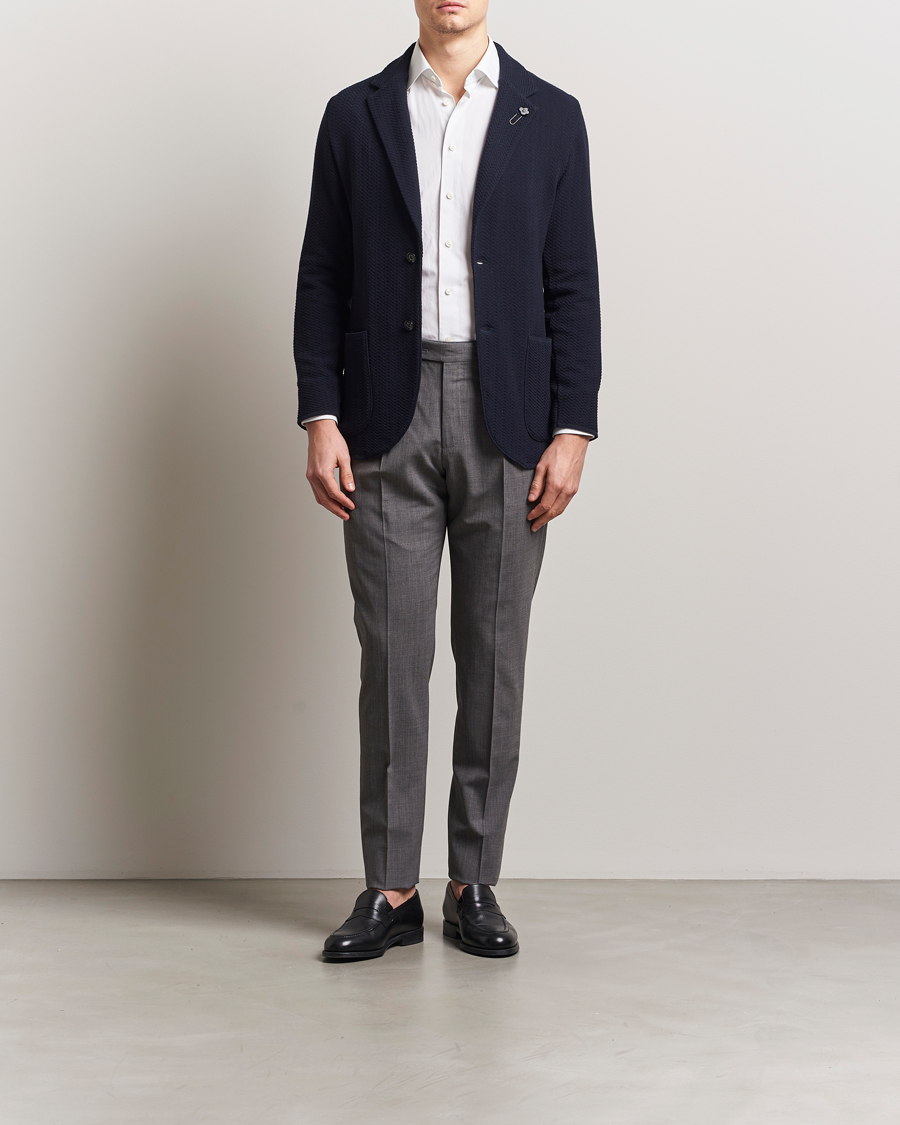 Uomini | Blazers | Lardini | Knitted Cotton Structured Blazer Navy