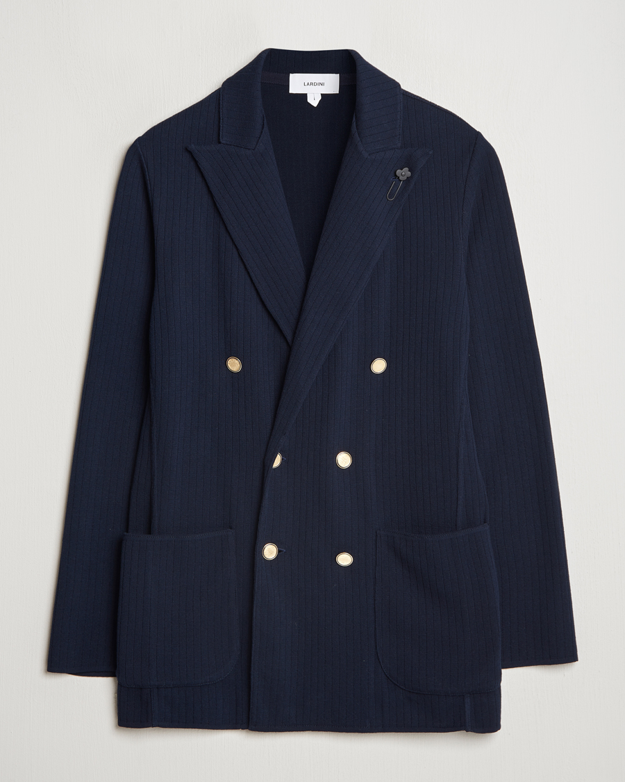 Uomini | Blazers | Lardini | Double Breasted Knitted Cotton Blazer Navy