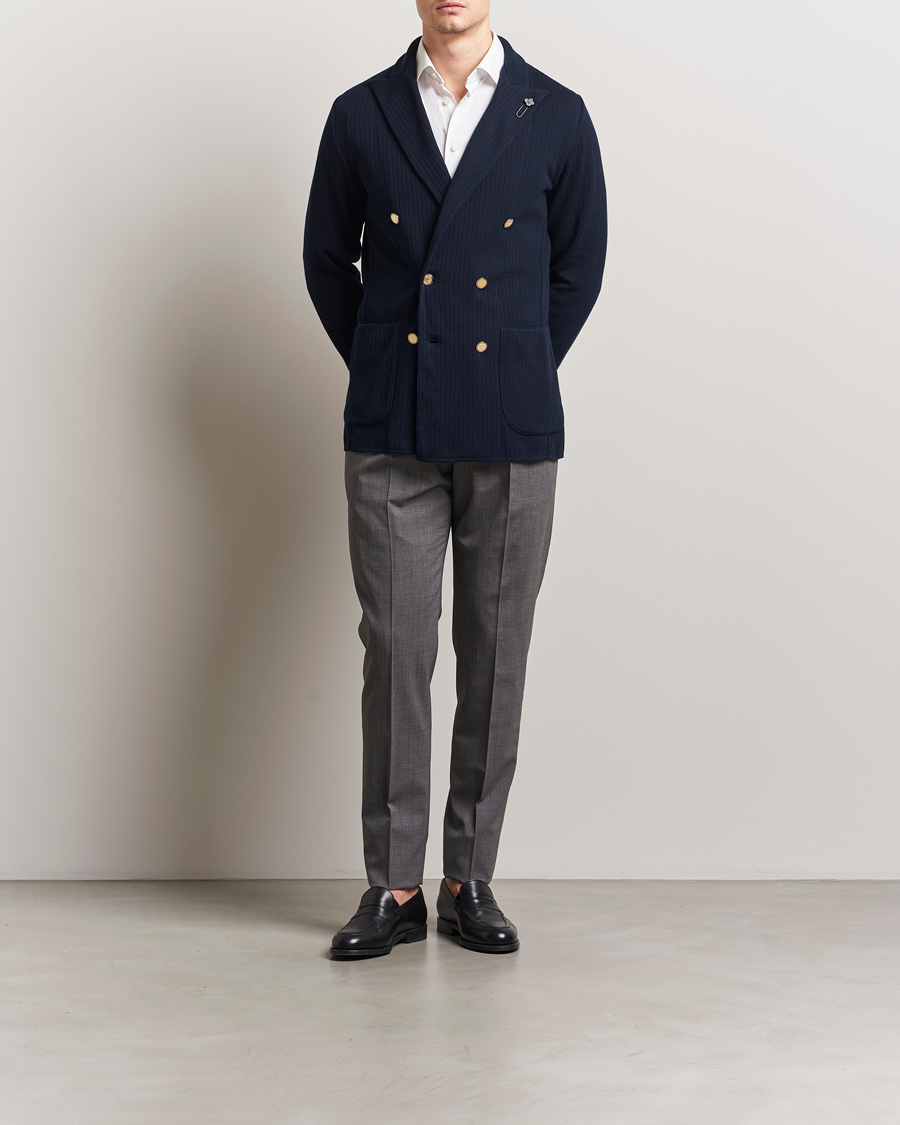 Uomini | Blazers | Lardini | Double Breasted Knitted Cotton Blazer Navy