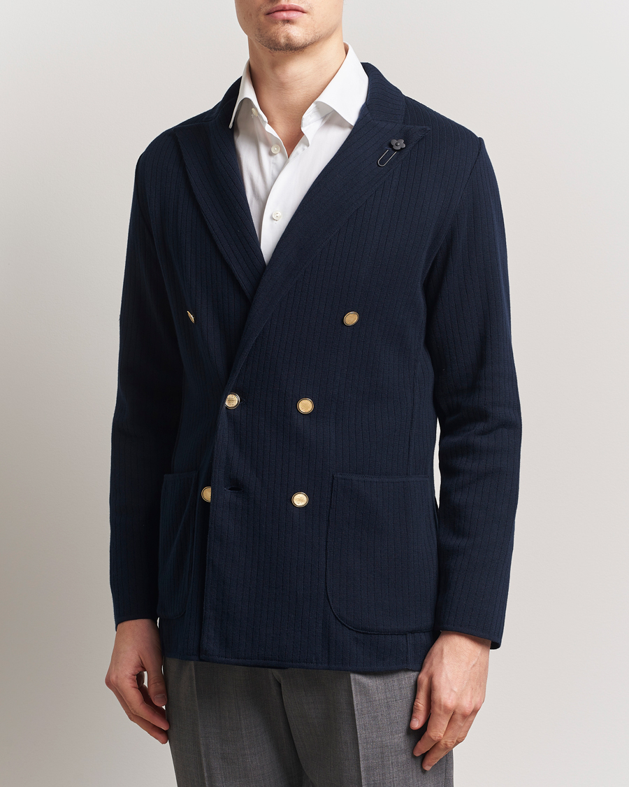 Uomini | Blazers | Lardini | Double Breasted Knitted Cotton Blazer Navy