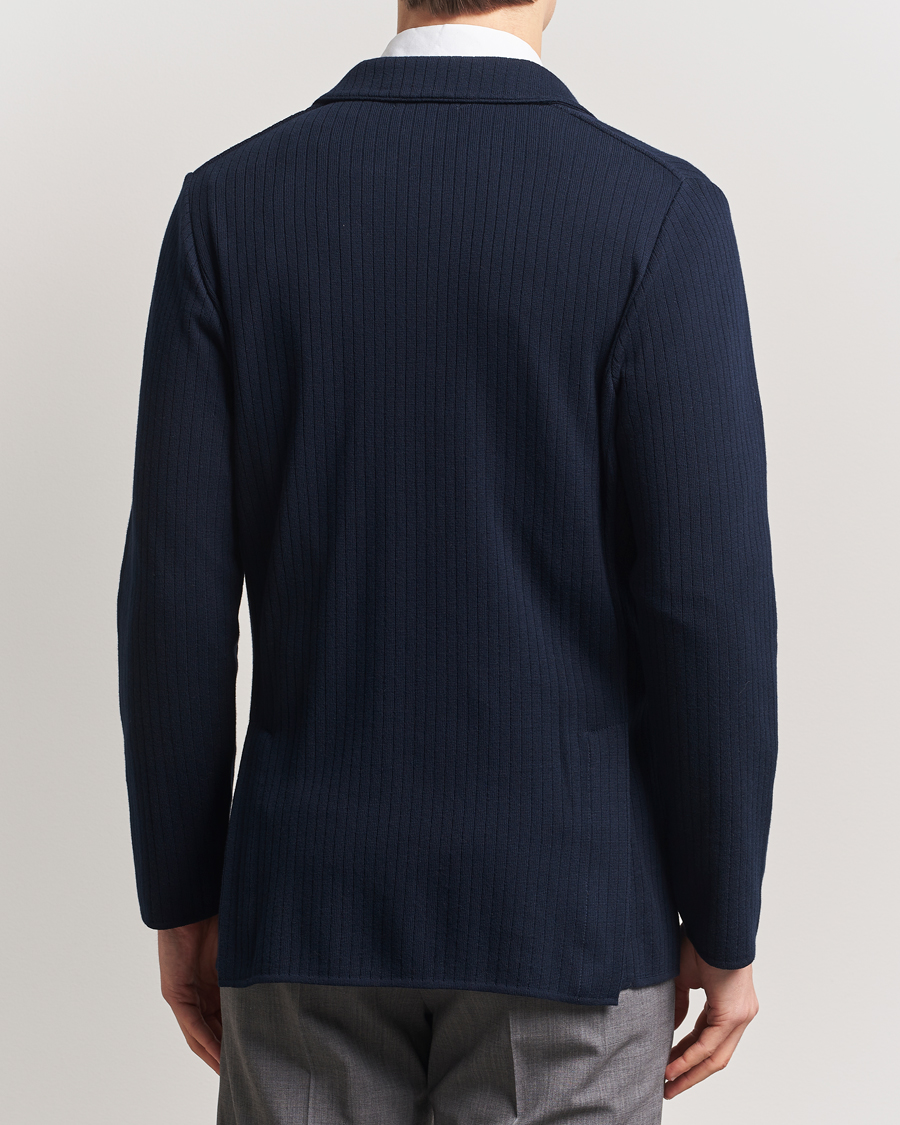 Uomini | Blazers | Lardini | Double Breasted Knitted Cotton Blazer Navy