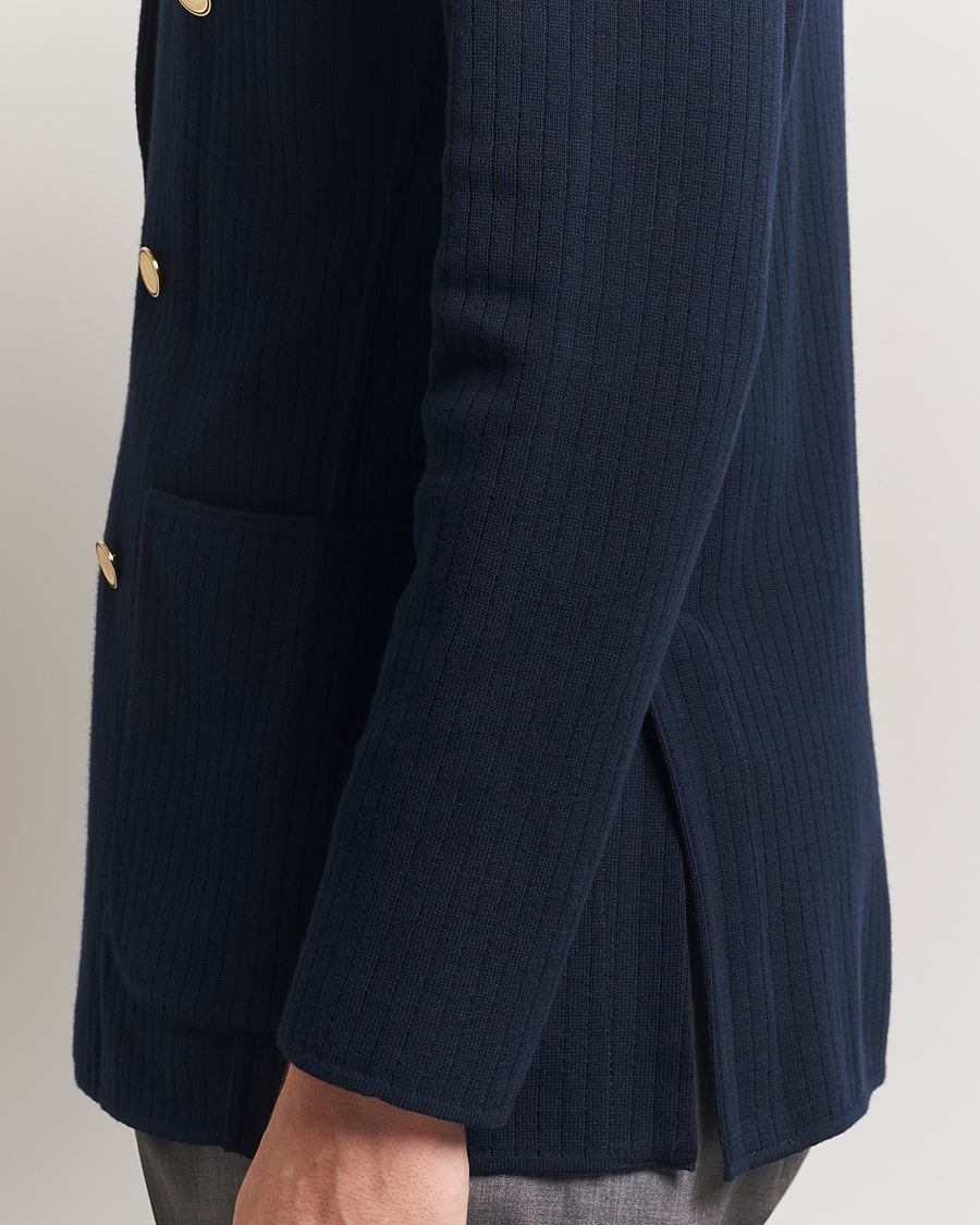 Uomini | Blazers | Lardini | Double Breasted Knitted Cotton Blazer Navy