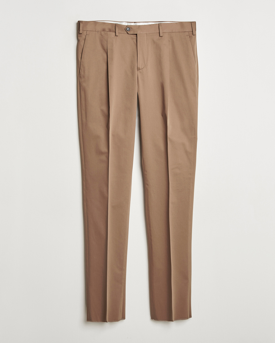 Uomini | Pantaloni | Lardini | Pleated Cotton Stretch Trousers Light Brown