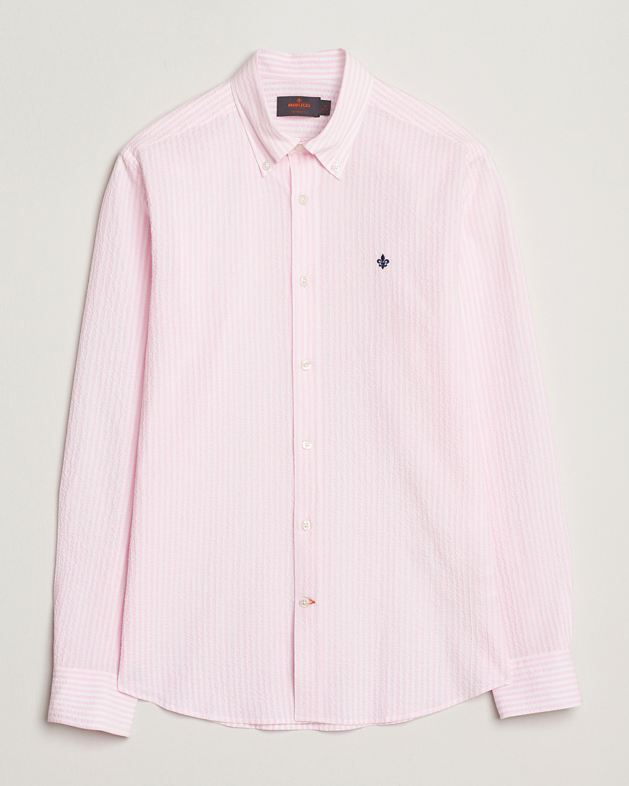 Uomini | Camicie | Morris | Slim Fit Striped Seersucker Shirt Light Pink