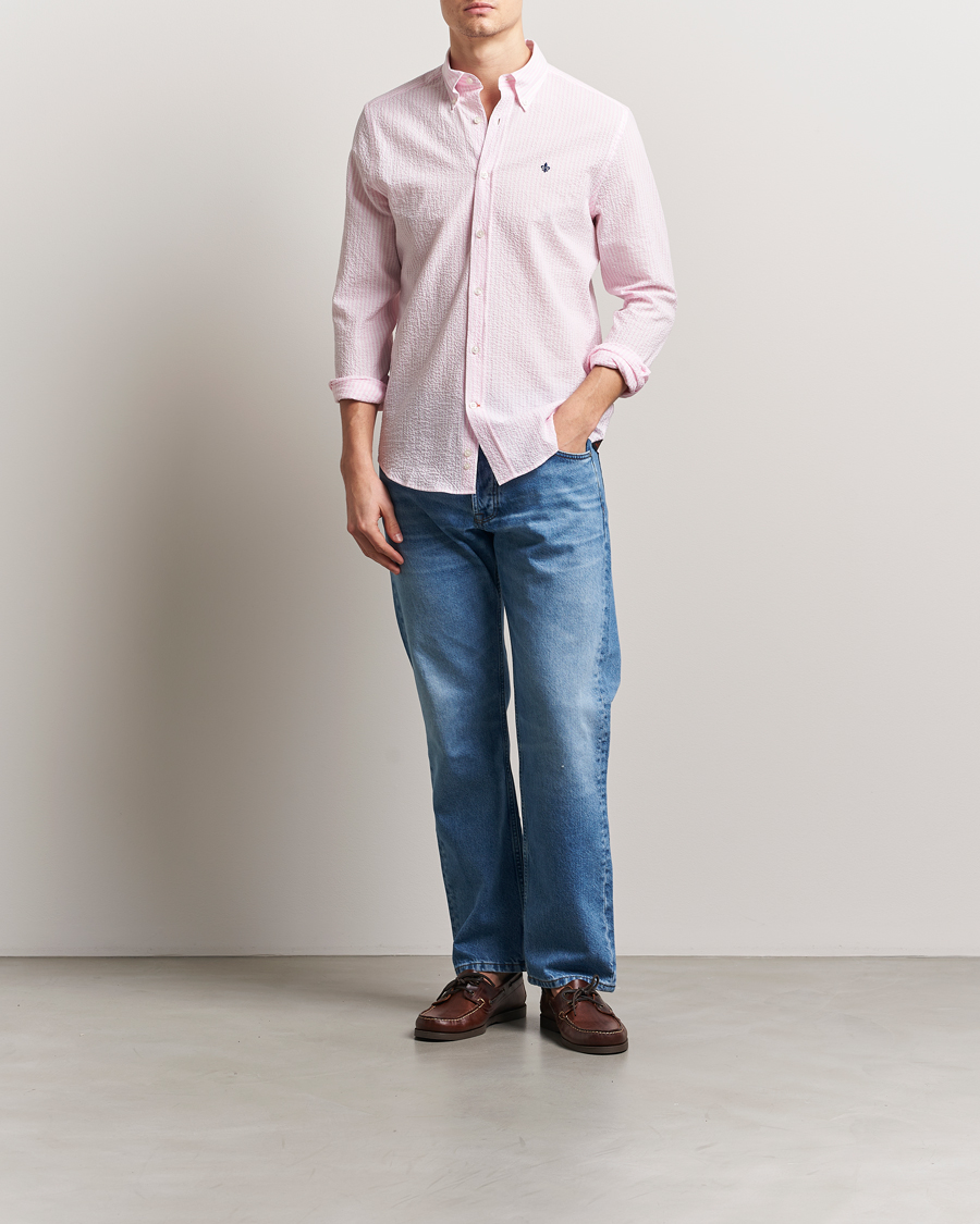 Uomini | Camicie | Morris | Slim Fit Striped Seersucker Shirt Light Pink