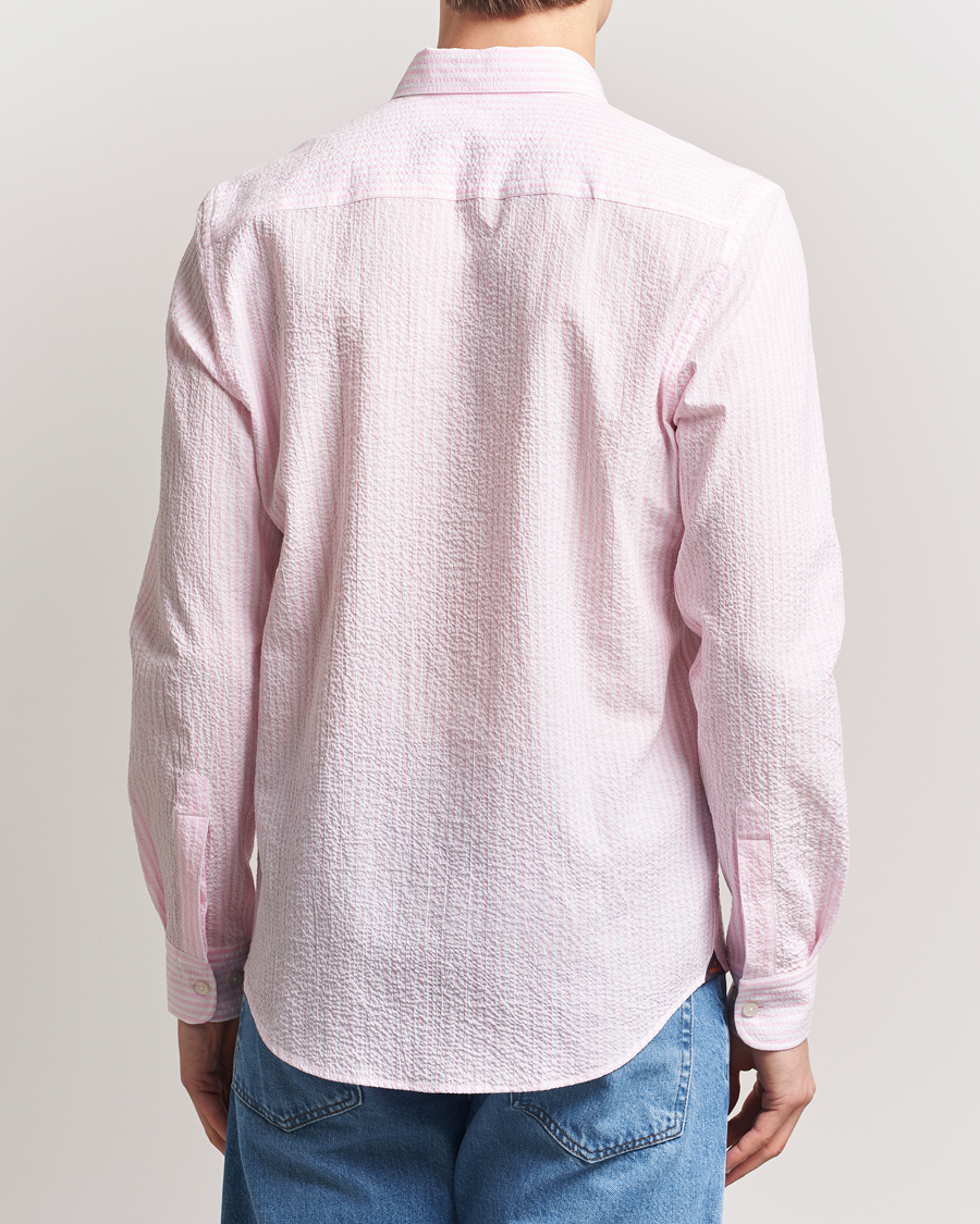Uomini | Camicie | Morris | Slim Fit Striped Seersucker Shirt Light Pink