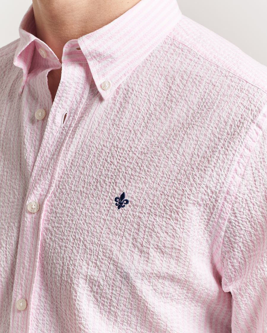 Uomini | Camicie | Morris | Slim Fit Striped Seersucker Shirt Light Pink