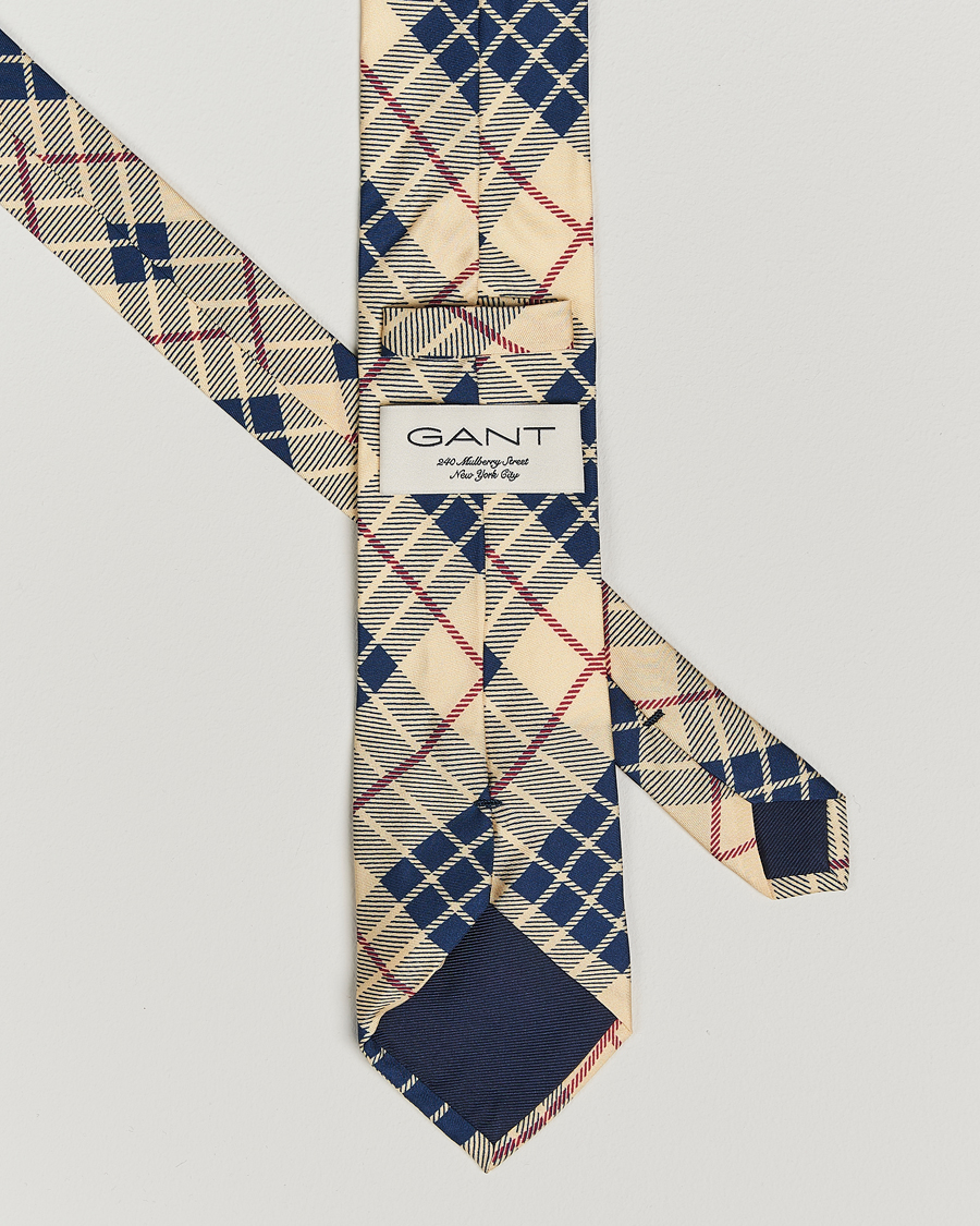 Uomini | GANT 240 Mulberry Street Printed Check Silk Tie Dusty Light Yellow | GANT 240 Mulberry Street | Printed Check Silk Tie Dusty Light Yellow